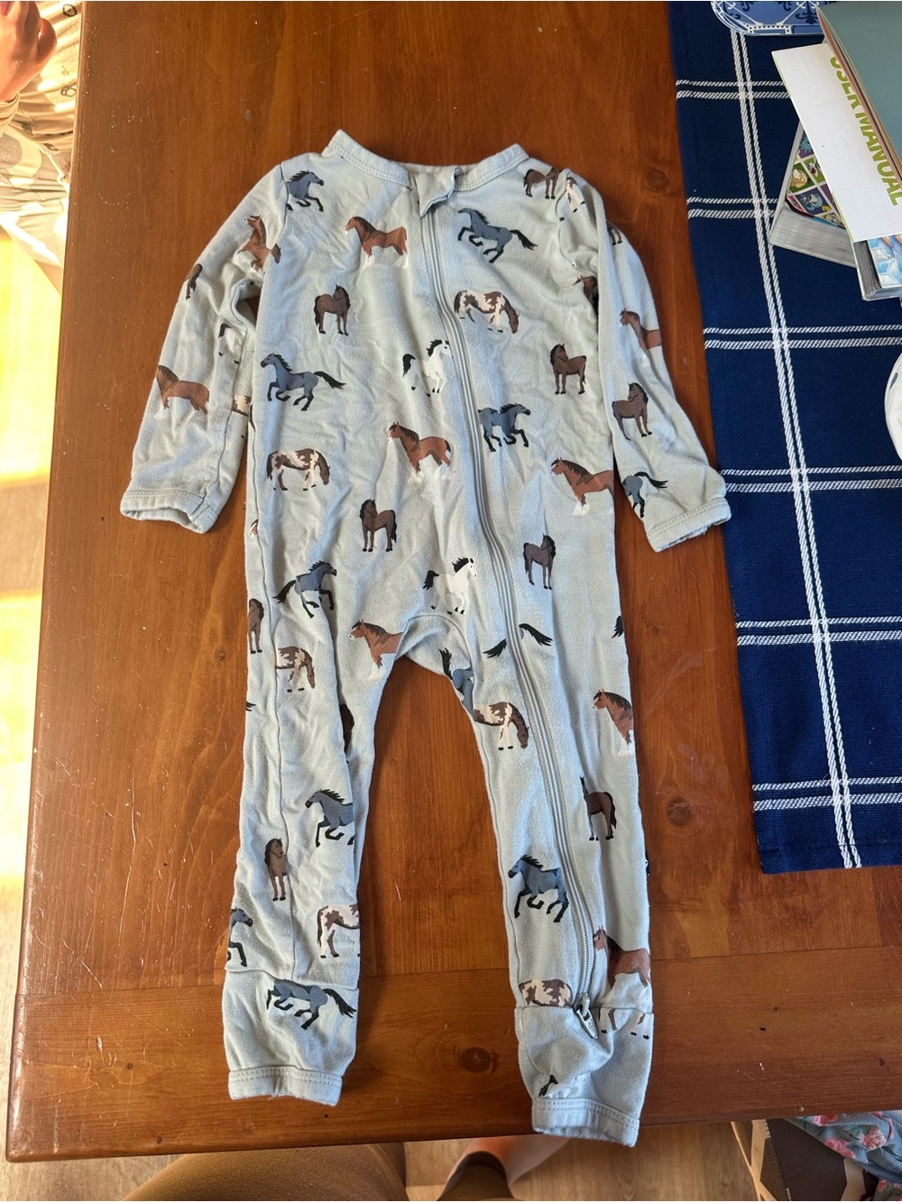 Kyte BABY Light Blue Horse-Print Footed One-Piece